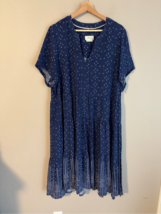Maeve Dresses & Skirts - Anthropologie  Maeve Navy Blue Printed Short-Sleeve Midi Dress 2x
